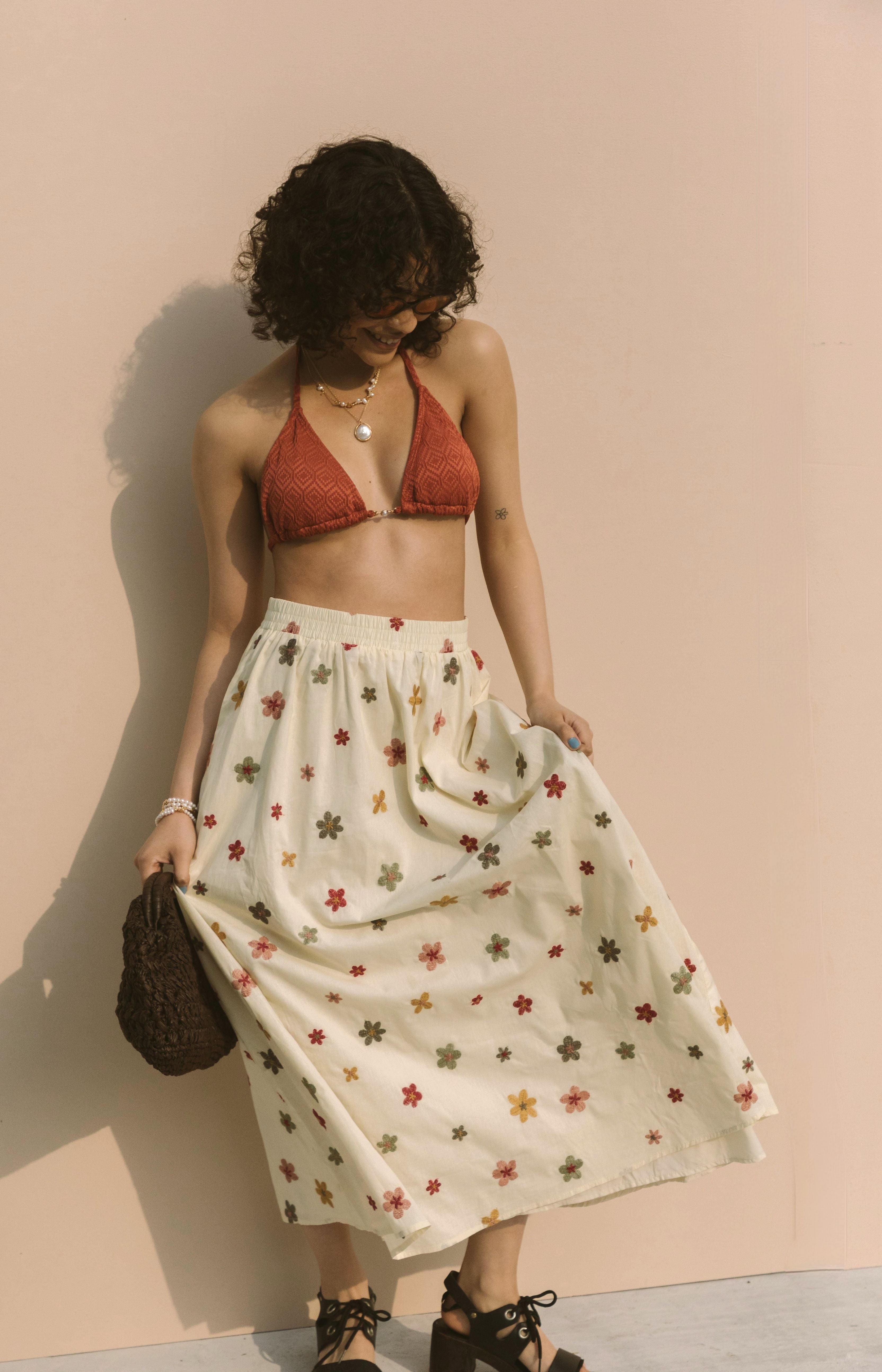 EMBROIDERED BLOOMS MIDI SKIRT