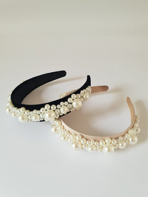 BLACK VELVET CHUNKY PEARL EMBELLISHED ALICE BAND