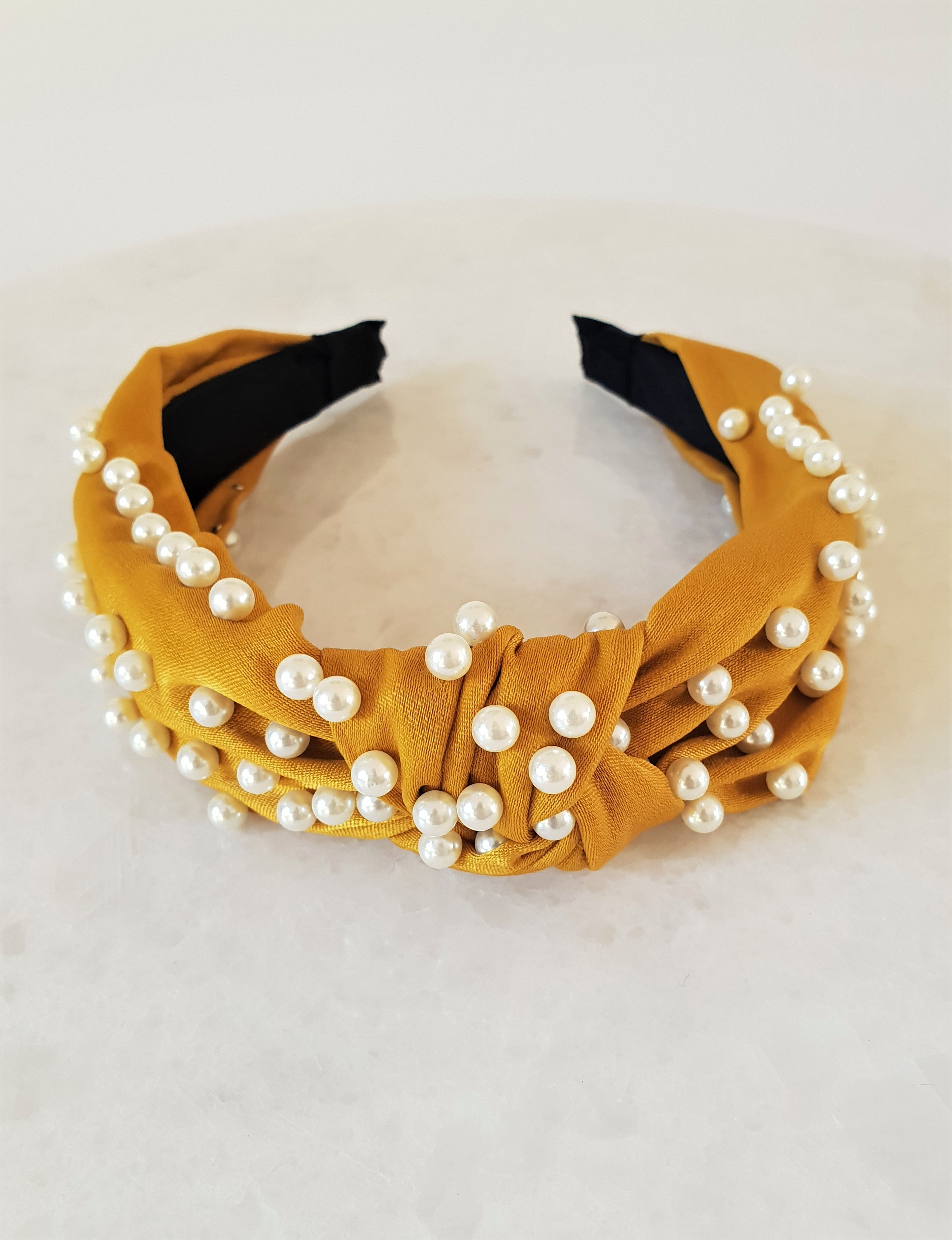 MUSTARD KNOTTED PEARL ALICE BAND