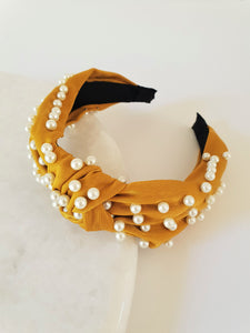MUSTARD KNOTTED PEARL ALICE BAND