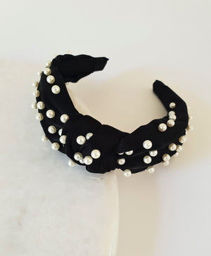 BLACK KNOTTED PEARL ALICE BAND