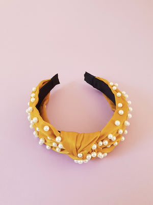 MUSTARD KNOTTED PEARL ALICE BAND
