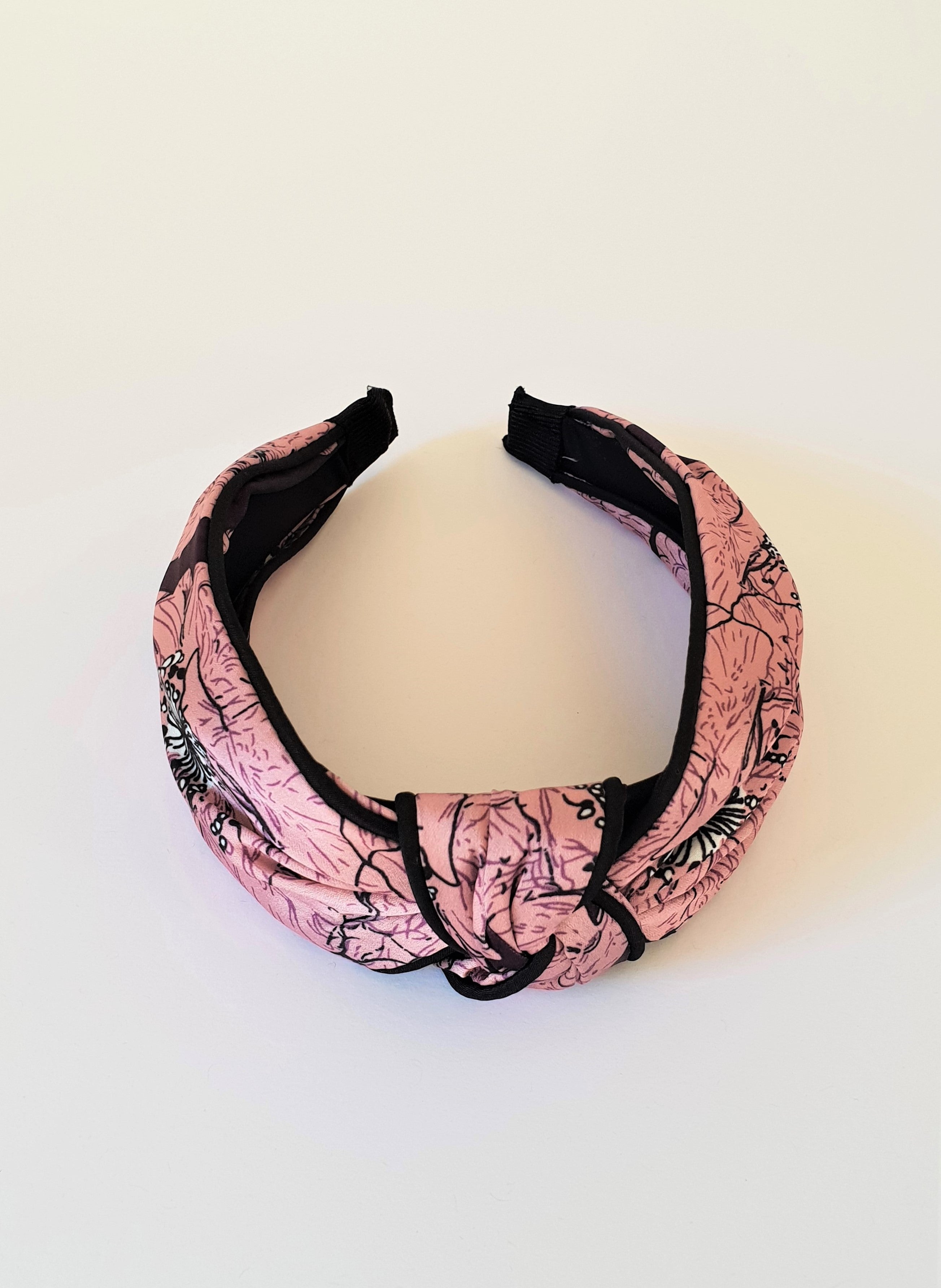 FLORAL SATIN KNOT ALICE BAND - RASPERRY
