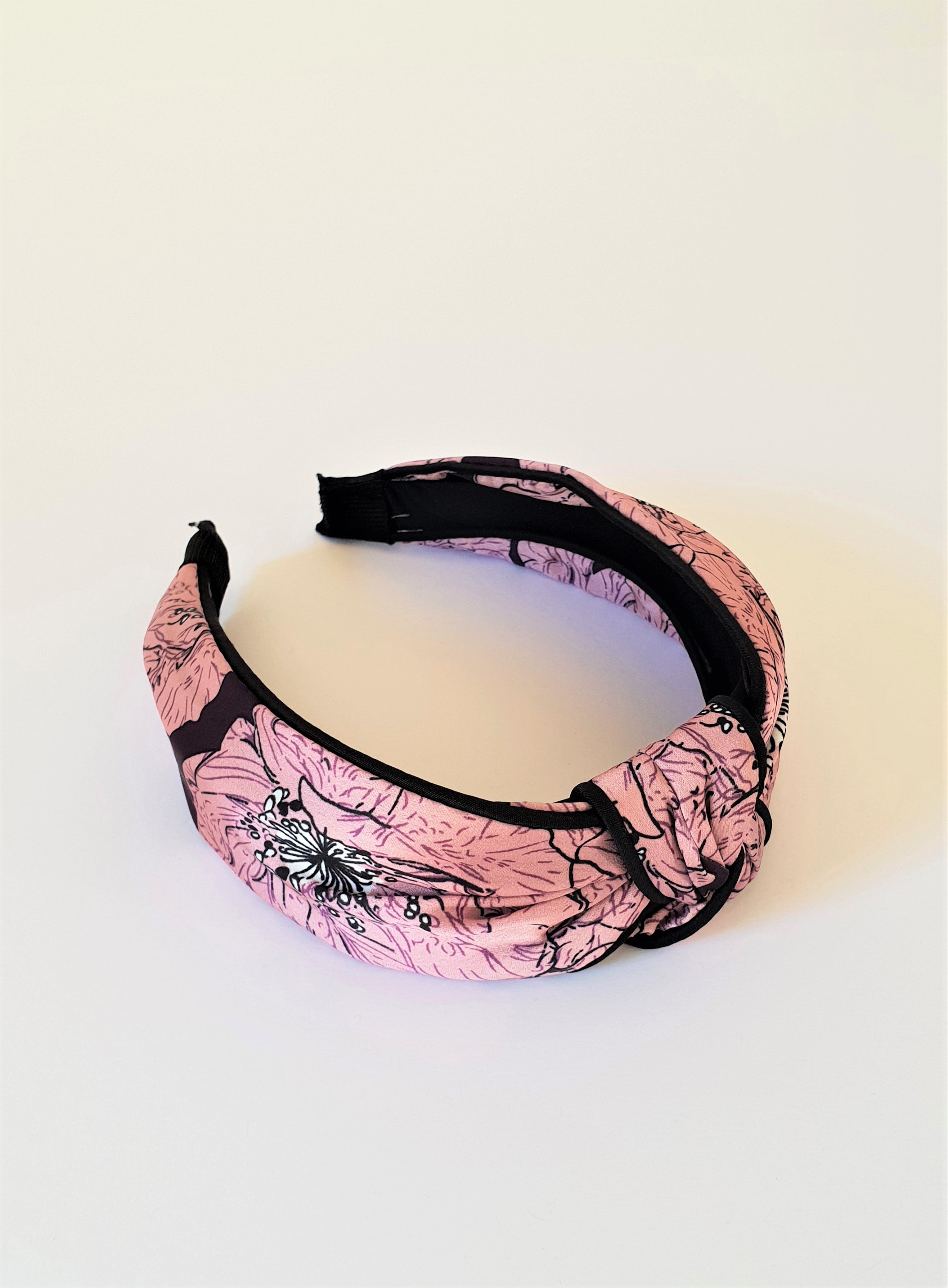 FLORAL SATIN KNOT ALICE BAND - RASPERRY