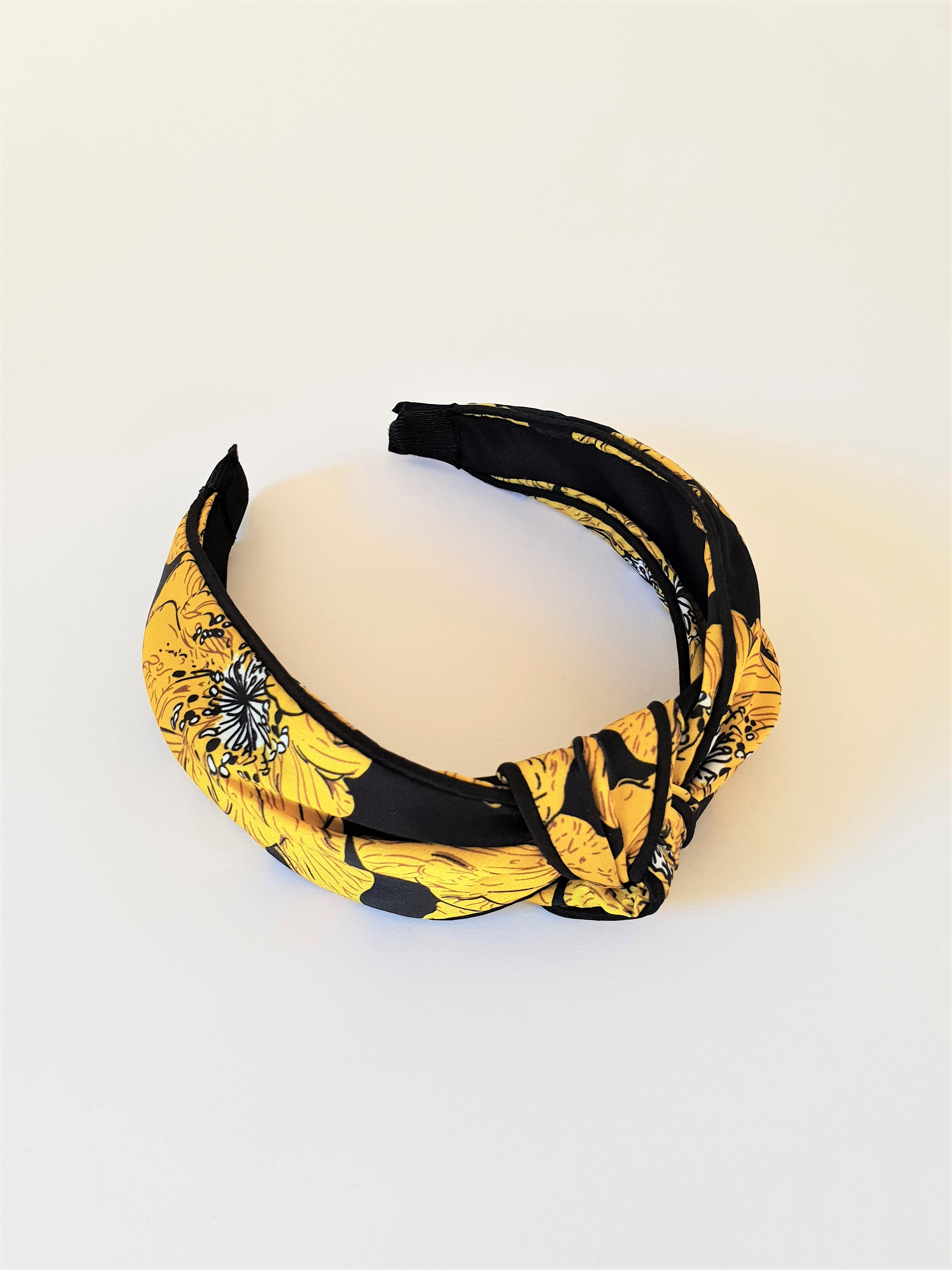 FLORAL SATIN KNOT ALICE BAND - YELLOW