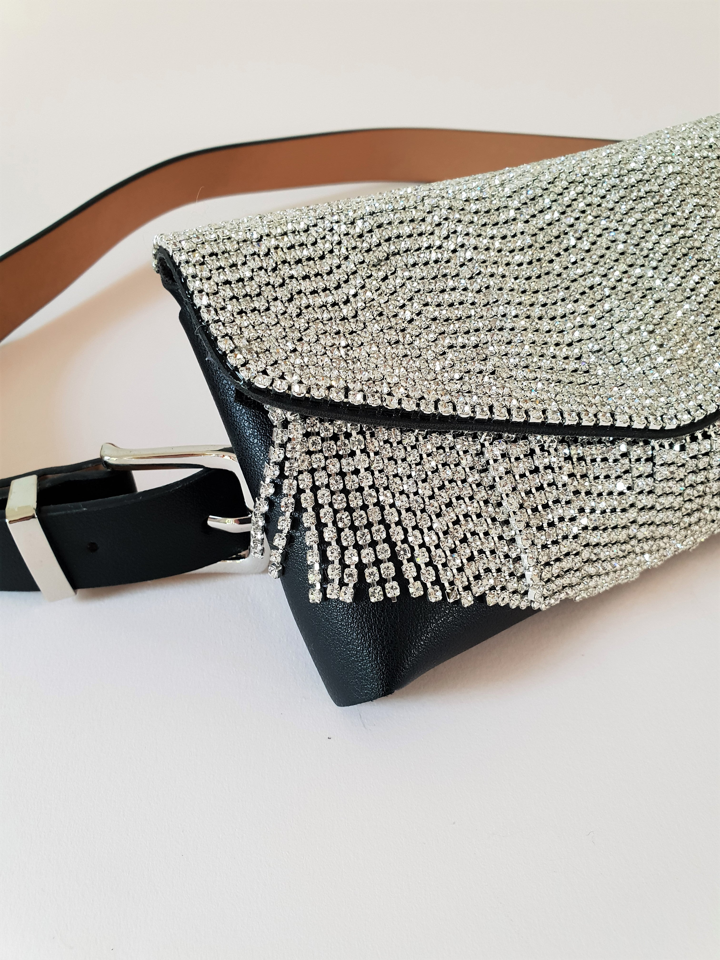 TASSELED RHINESTONE BELT BAG