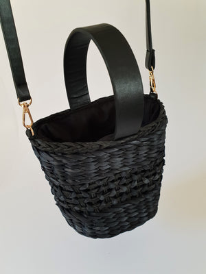 BLACK RAFFIA BASKET BAG