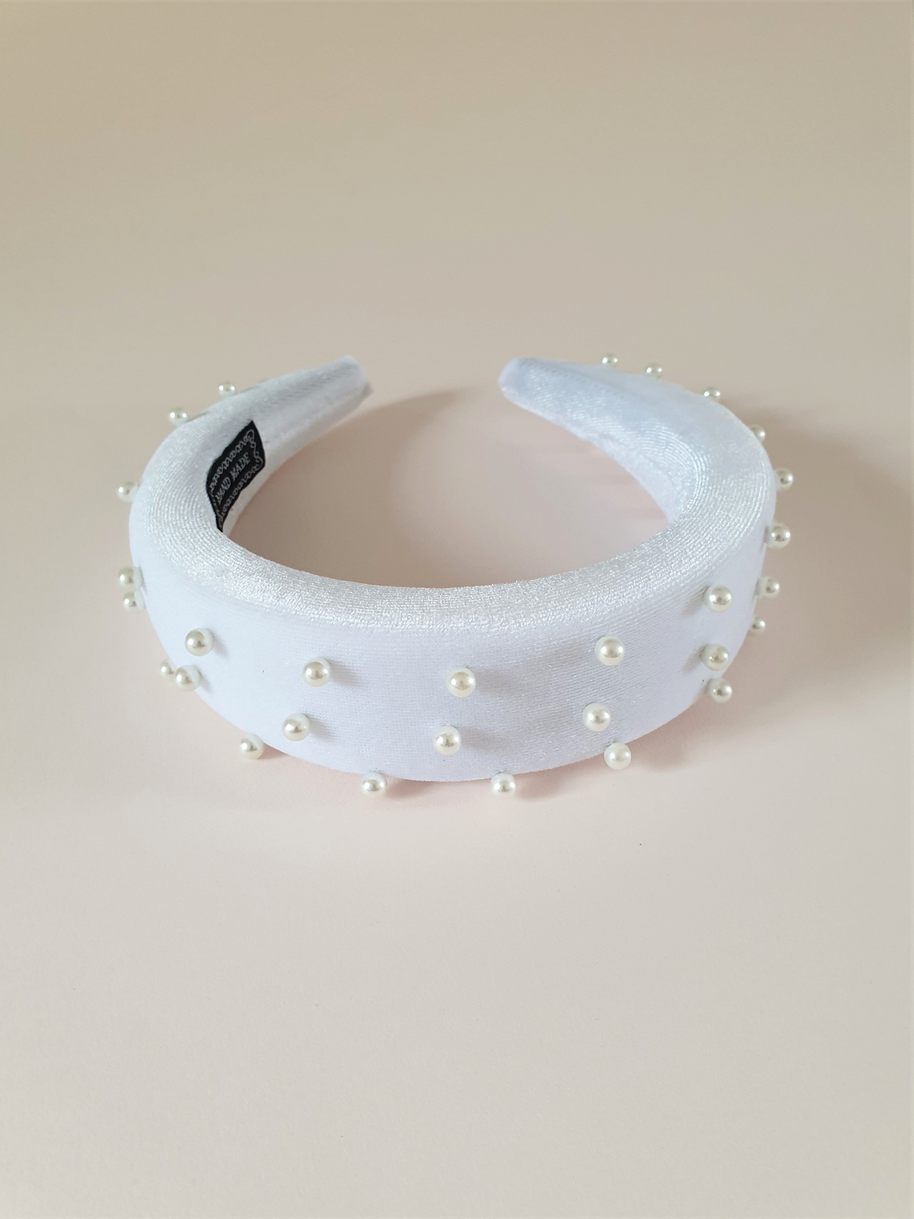 THE HARPER VELVET PADDED HALO BAND WITH PEARLS - WHITE