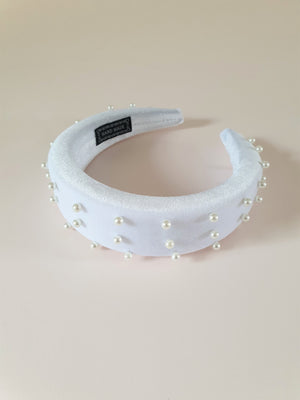 THE HARPER VELVET PADDED HALO BAND WITH PEARLS - WHITE