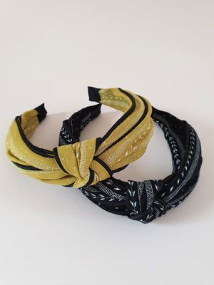 BLACK EMBROIDERED KNOT ALICE BAND