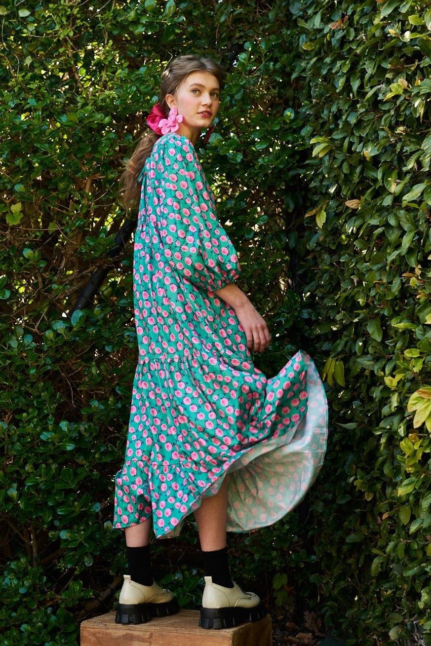 PUFF SLEEVE TIERED MAXI DRESS