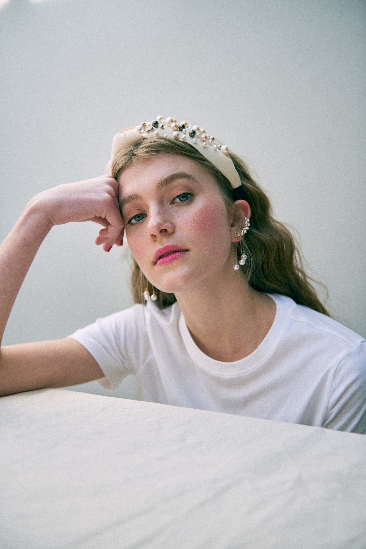 NEW PEARL EMBELLISHED SATIN BAND - OFF-WHITE