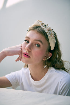 NEW PEARL EMBELLISHED SATIN BAND - OFF-WHITE