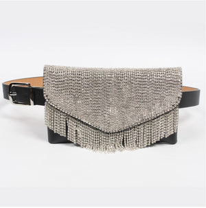 TASSELED RHINESTONE BELT BAG