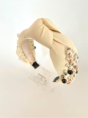 PEARL EMBELLISHED SATIN BAND - OFF-WHITE
