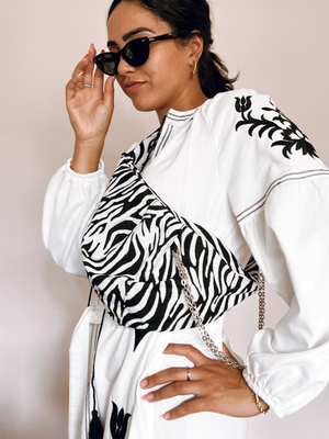 PRINTED CANVAS KNOT BAG WITH CHAIN