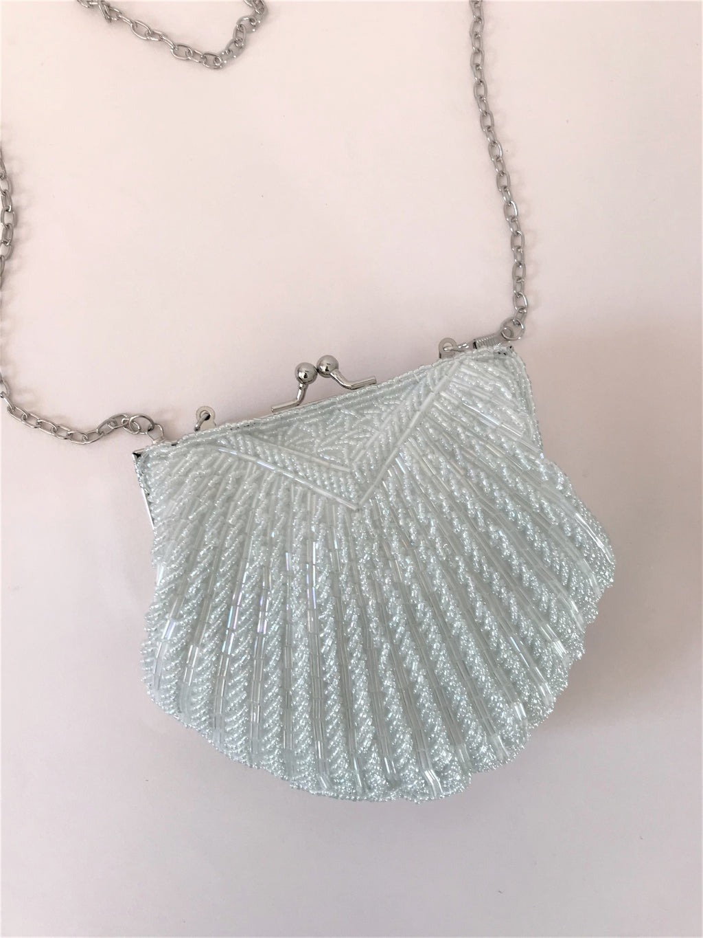 BEADED SMALL SHELL BAG - WHITE