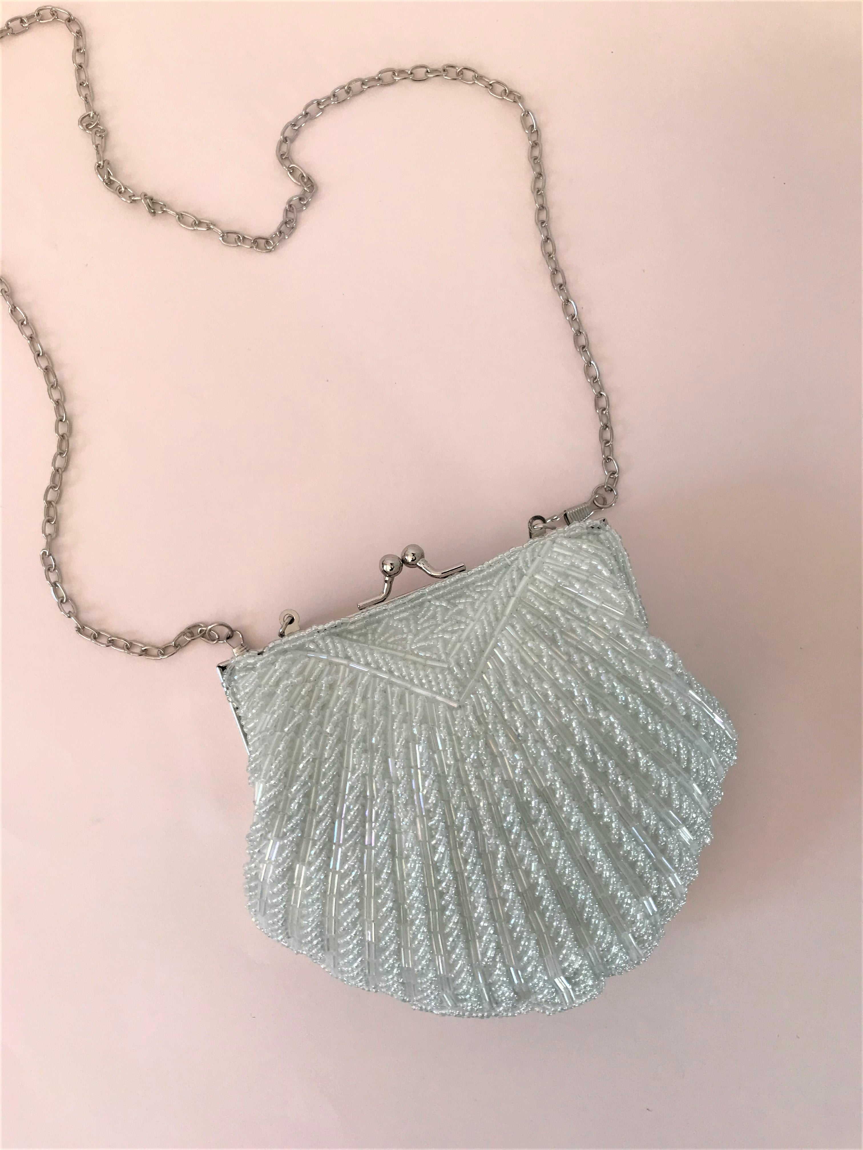 BEADED SMALL SHELL BAG - WHITE
