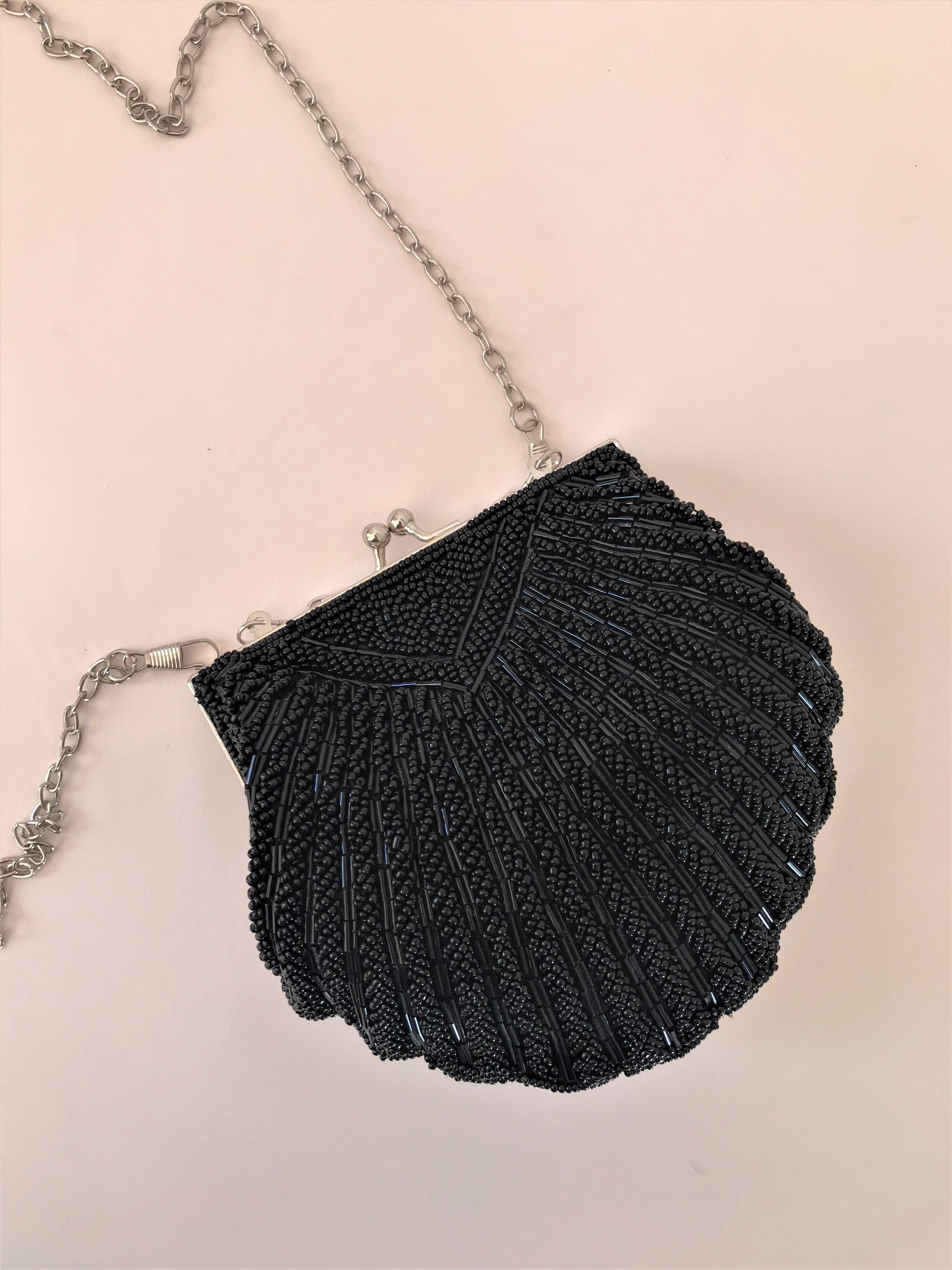 BEADED SMALL SHELL BAG - BLACK