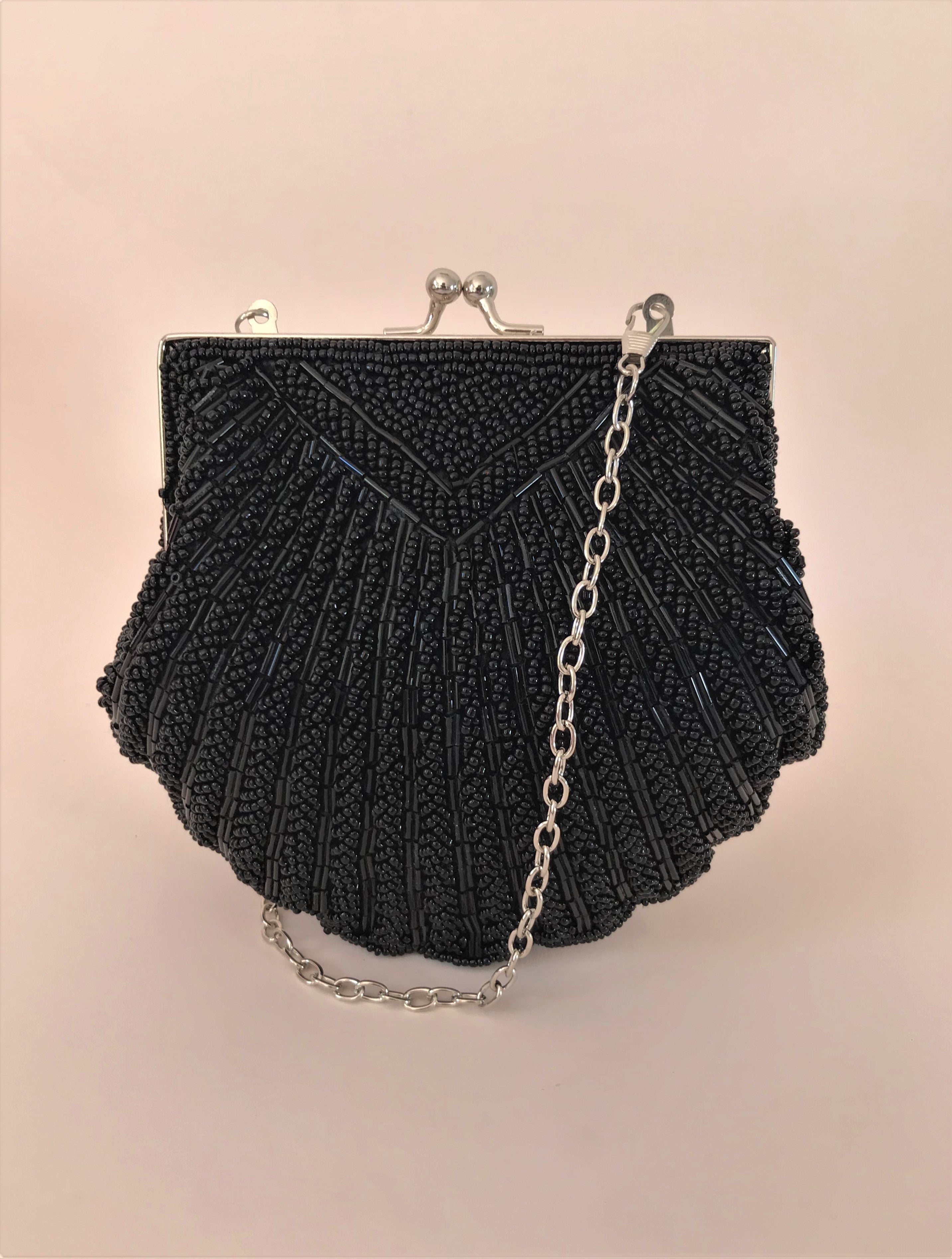 BEADED SMALL SHELL BAG - BLACK